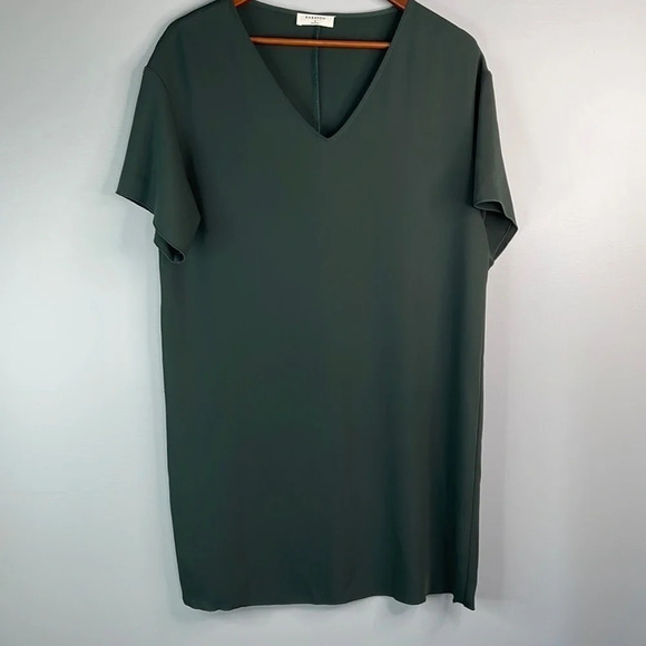 BABATON Aritzia Baggy Silky Shift Dress Forrest Green V-Neck Short Sleeve Small - Picture 11 of 11